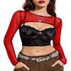 Avidlove Rave Outfits for Women Red Mesh Crop Top Long Sleeve Shirt Fishnet Top for Festival Club Party XL view 1