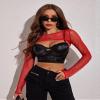 Avidlove Rave Outfits for Women Red Mesh Crop Top Long Sleeve Shirt Fishnet Top for Festival Club Party XL view 4