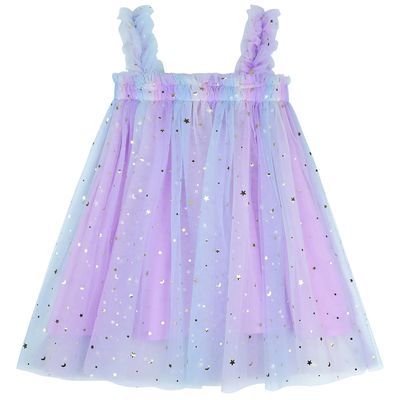 AGQT Baby Girls Tutu Dress Sleeveless Kids Tulle Birthday Party Dresses Casual Playwear Tunic Babydoll Dress Purple Sequin Star-Pink Rainbow Size 12-18 Months