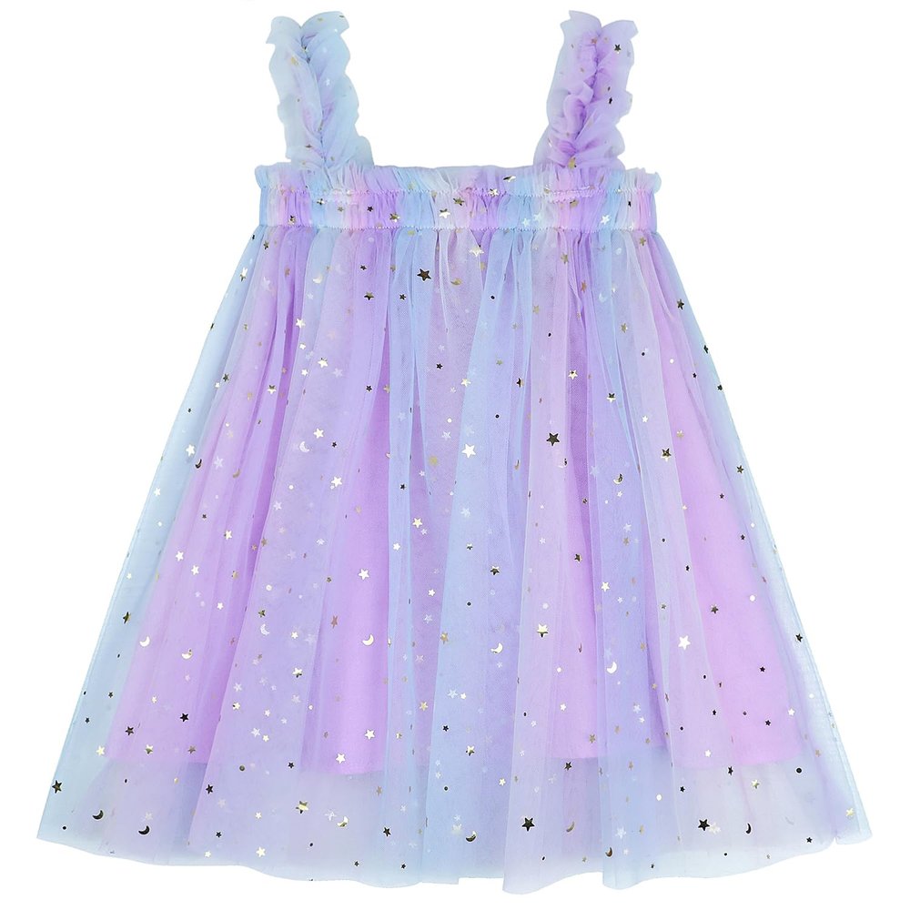 AGQT Baby Girls Tutu Dress Sleeveless Kids Tulle Birthday Party Dresses Casual Playwear Tunic Babydoll Dress Purple Sequin Star-Pink Rainbow Size 12-18 Months