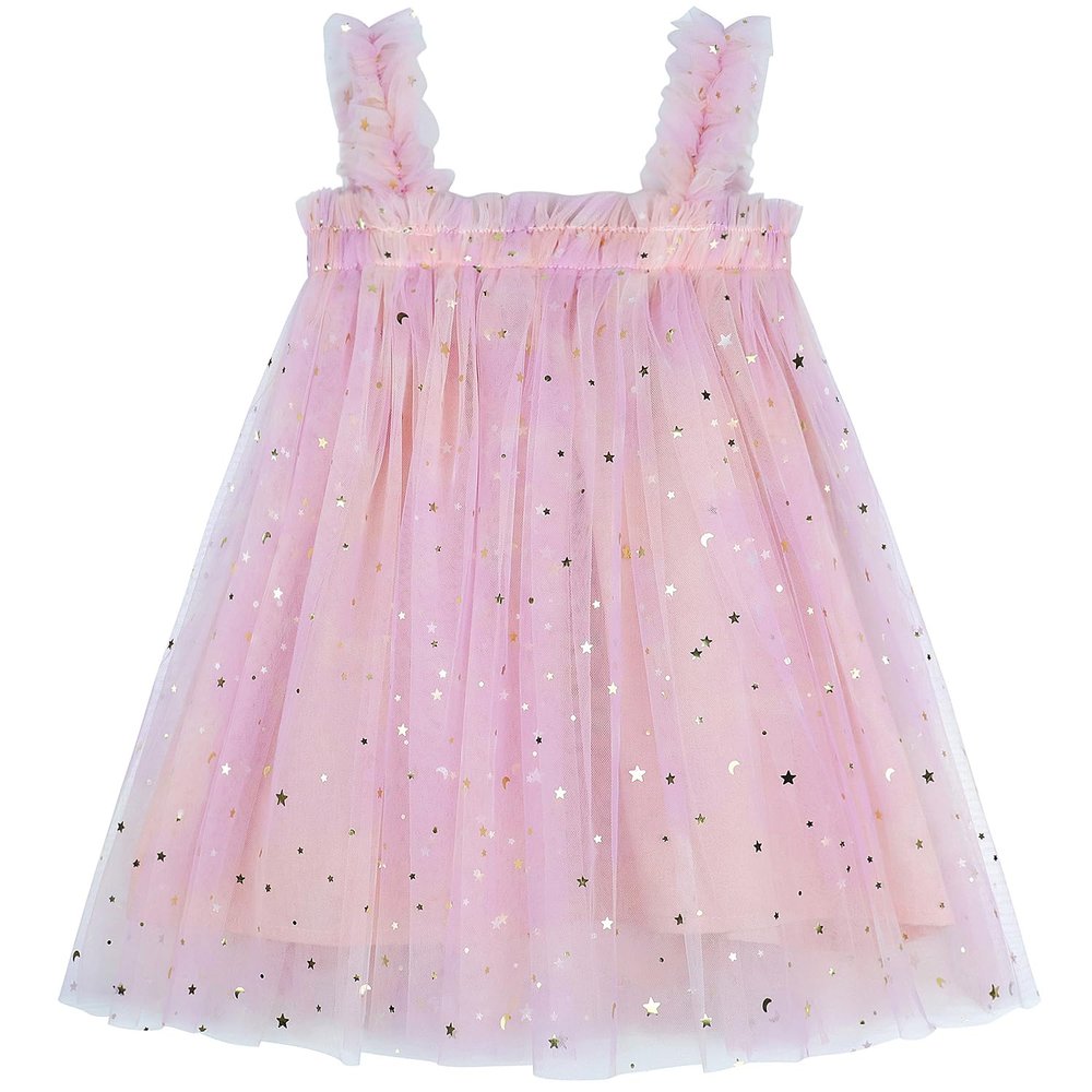 AGQT Baby Girls Tutu Dress Sleeveless Kids Tulle Birthday Party Dresses Casual Playwear Tunic Babydoll Dress Pink Sequin Star-Light Purple Rainbow Size 18-24 Months