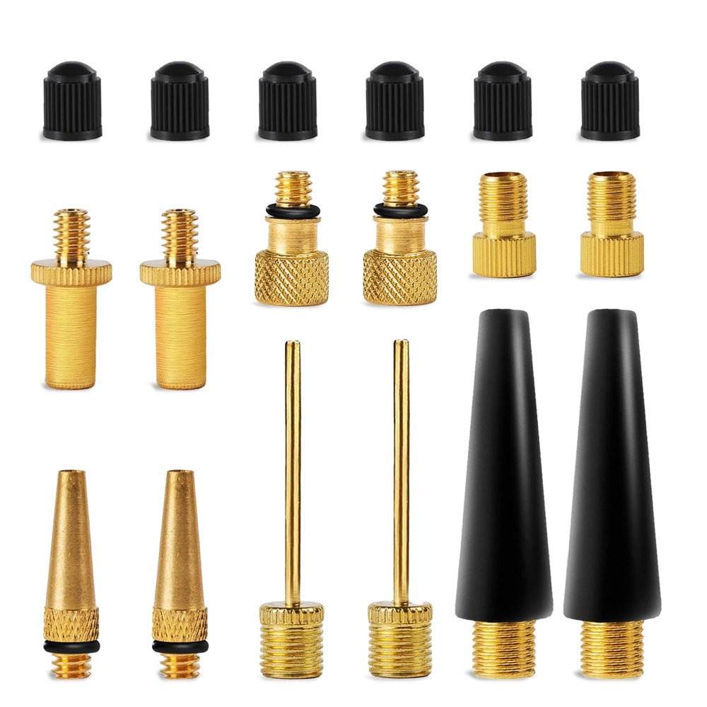 18 pcs Air Pump Accessories Valve Adapter Kit - for Bicycle Presta, Dunlop, Schrader/Auto Valve - Ball Inflation Needles - Balloon Nozzles - Inflatable Toys - by Mobi Lock