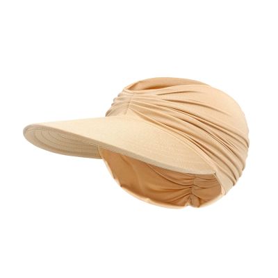 Women's Empty Top Sun Hat Solid Color Wide Brim Bun Ponycap Hat Summer Outdoor Sports Beach Visor Hat (Beige, One Size)