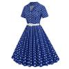 50s Polka Dot Dress Audrey Hepburn Style Cocktail Swing Dresses 1950s Vintage Shirt Dress for Women Short Sleeve Peter Pan Collar Dress Belt Fit Flare A Line Rockabilly Dress Royal Blue-Belted 2XL view 2