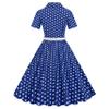 50s Polka Dot Dress Audrey Hepburn Style Cocktail Swing Dresses 1950s Vintage Shirt Dress for Women Short Sleeve Peter Pan Collar Dress Belt Fit Flare A Line Rockabilly Dress Royal Blue-Belted 2XL view 3