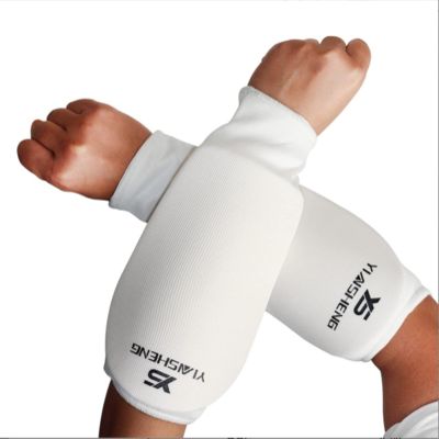 WIRUN Taekwondo Cloth Combination Hand Fist/Forearm Pads Arm Guards Protector, Martial Arts MMA Karate Sparring Training Elbow Protective Sleeve Gear for Adult Men Women Youth (White,Small)
