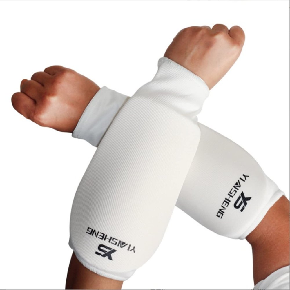 WIRUN Taekwondo Cloth Combination Hand Fist/Forearm Pads Arm Guards Protector, Martial Arts MMA Karate Sparring Training Elbow Protective Sleeve Gear for Adult Men Women Youth (White,Small)