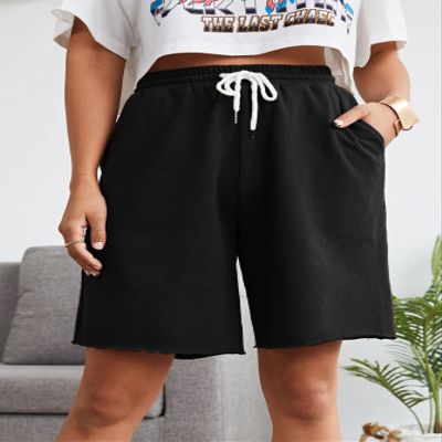 AMDMG Shorts for Women Drawstring Solid Shorts (Color : Black, Size : Small)
