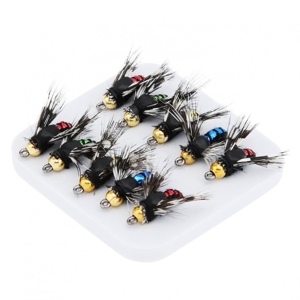 OriGlam 10pcs Fly Fishing Lures Kit - Fishing Fly, Handmade Lures Assortment with Artificial Bait Hooks for Bass, Trout, Salmon
