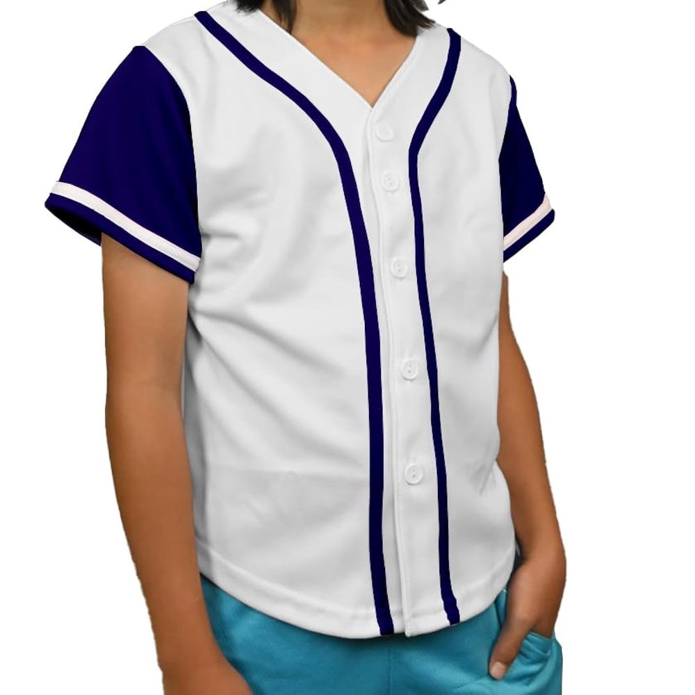 DIGITMON Kids Baseball Jersey Button Down Premium Hip Hop T Shirts Uniform White Navy for 4y Toddlers