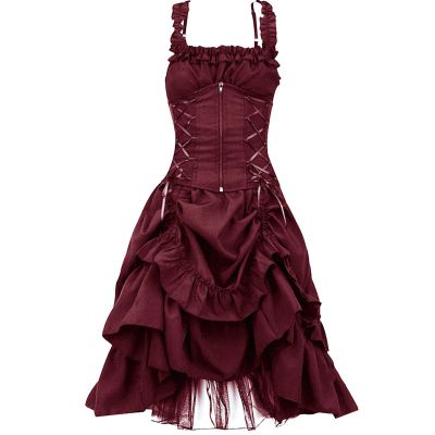 XUNRYAN Renaissance Dress Women Medieval Costume Flare Sleeve Corset Skirt Overskirt Elven Archer Irish Overdress Ball Gown