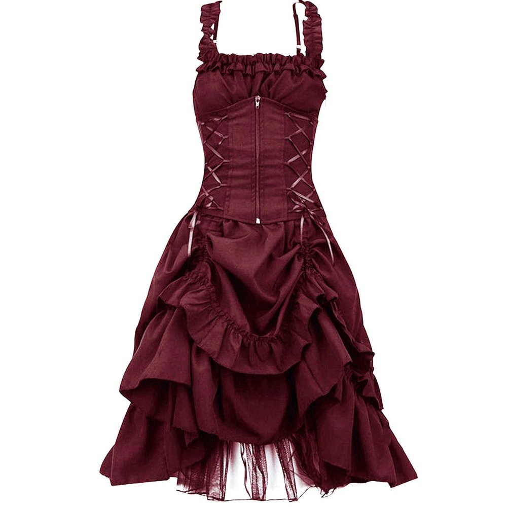 XUNRYAN Renaissance Dress Women Medieval Costume Flare Sleeve Corset Skirt Overskirt Elven Archer Irish Overdress Ball Gown