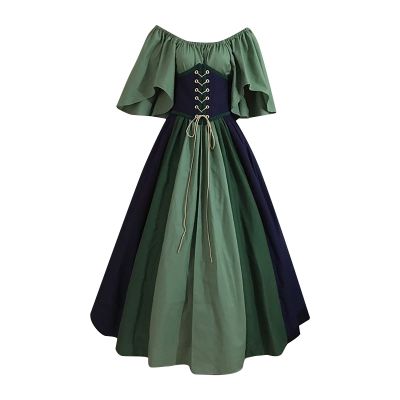 XUNRYAN Renaissance Dress Women Medieval Costume Flare Sleeve Corset Skirt Overskirt Elven Archer Irish Overdress Ball Gown