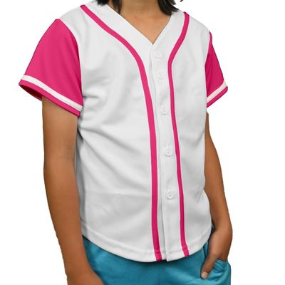 DIGITMON Kids Baseball Jersey Button Down Premium Hip Hop T Shirts Uniform White Hotpink for 12y Teenagers