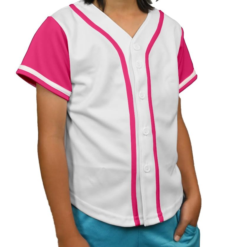 DIGITMON Kids Baseball Jersey Button Down Premium Hip Hop T Shirts Uniform White Hotpink for 12y Teenagers