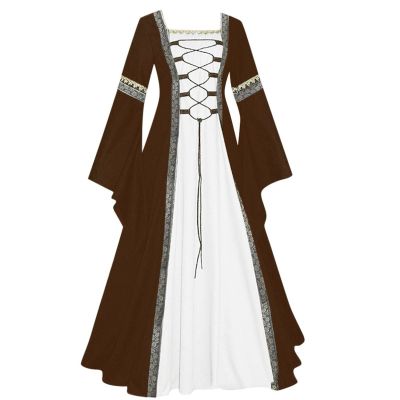XUNRYAN Renaissance Dress Women Medieval Costume Flare Sleeve Corset Skirt Overskirt Elven Archer Irish Overdress Ball Gown