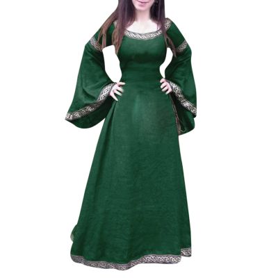 XUNRYAN Renaissance Dress Women Medieval Costume Flare Sleeve Corset Skirt Overskirt Elven Archer Irish Overdress Ball Gown