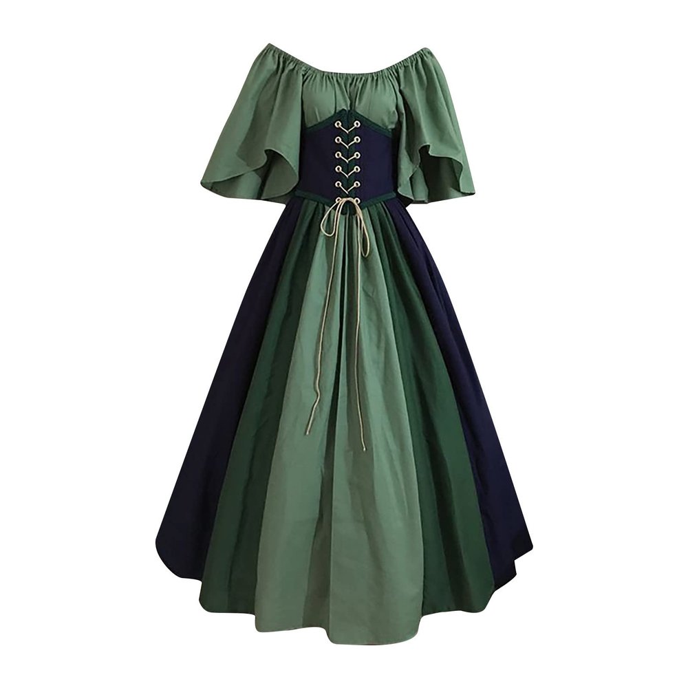 XUNRYAN Renaissance Dress Women Medieval Costume Flare Sleeve Corset Skirt Overskirt Elven Archer Irish Overdress Ball Gown