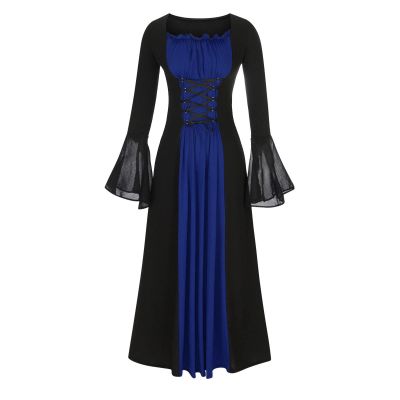 XUNRYAN Renaissance Dress Women Medieval Costume Flare Sleeve Corset Skirt Overskirt Elven Archer Irish Overdress Ball Gown
