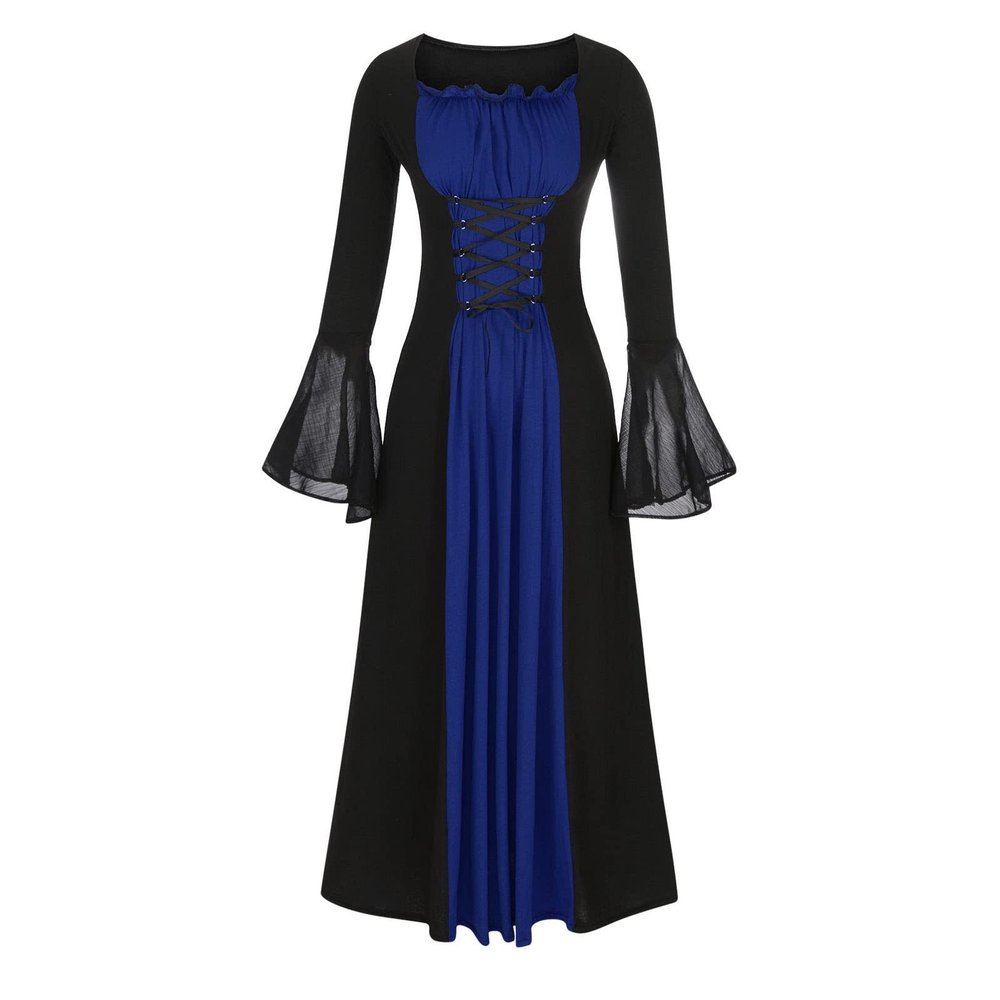 XUNRYAN Renaissance Dress Women Medieval Costume Flare Sleeve Corset Skirt Overskirt Elven Archer Irish Overdress Ball Gown