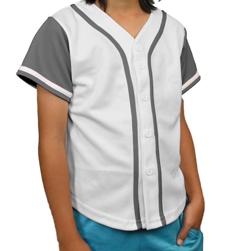 DIGITMON Kids Baseball Jersey Button Down Premium Hip Hop T Shirts Uniform White Grey for 4y Toddlers