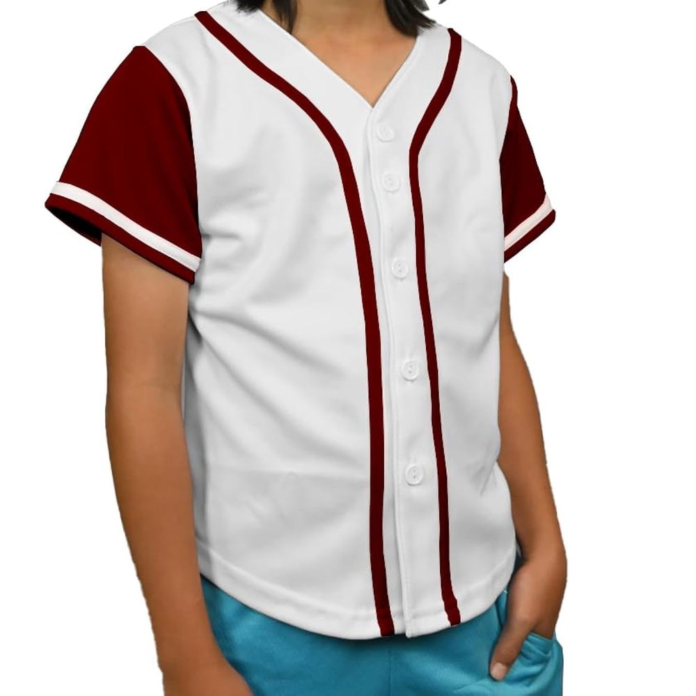 DIGITMON Kids Baseball Jersey Button Down Premium Hip Hop T Shirts Uniform White Burgundy for 6y Toddlers