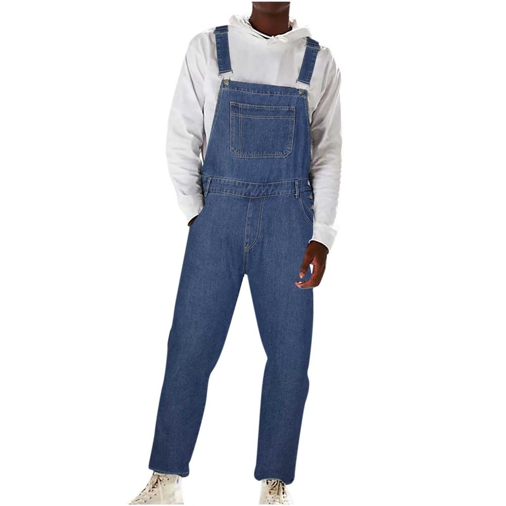 Dgoopd Overalls for Men Big and Tall - Bib Overalls With Adjustable Straps, Denim Jumpsuit, Loose Fit Jeans, Rigid Denim Romper, Fashion Workwear