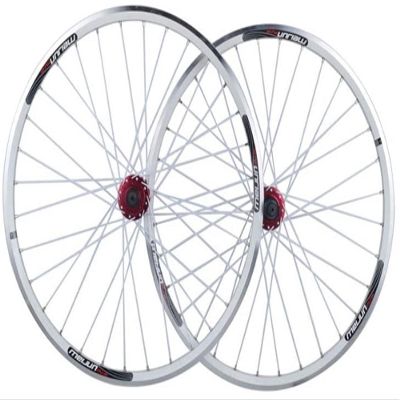 ZECHAO Mountain Bike Front Rear Wheel,Double Wall Alloy Rim Bike Wheelset 26 inch Quick Release 7-10 Speed V/Disc Brake 32H Wheelset (Color : White)