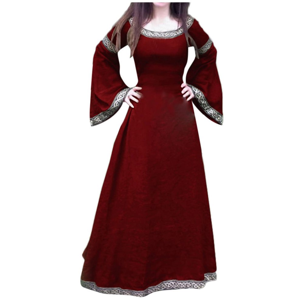 XUNRYAN Renaissance Dress Women Medieval Costume Flare Sleeve Corset Skirt Overskirt Elven Archer Irish Overdress Ball Gown