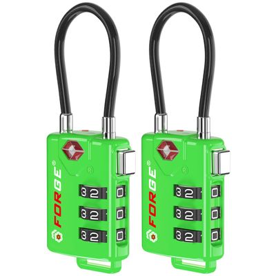 Forge TSA Approved Luggage Locks, Re-settable Combination with Alloy Body(Green 2 Locks)