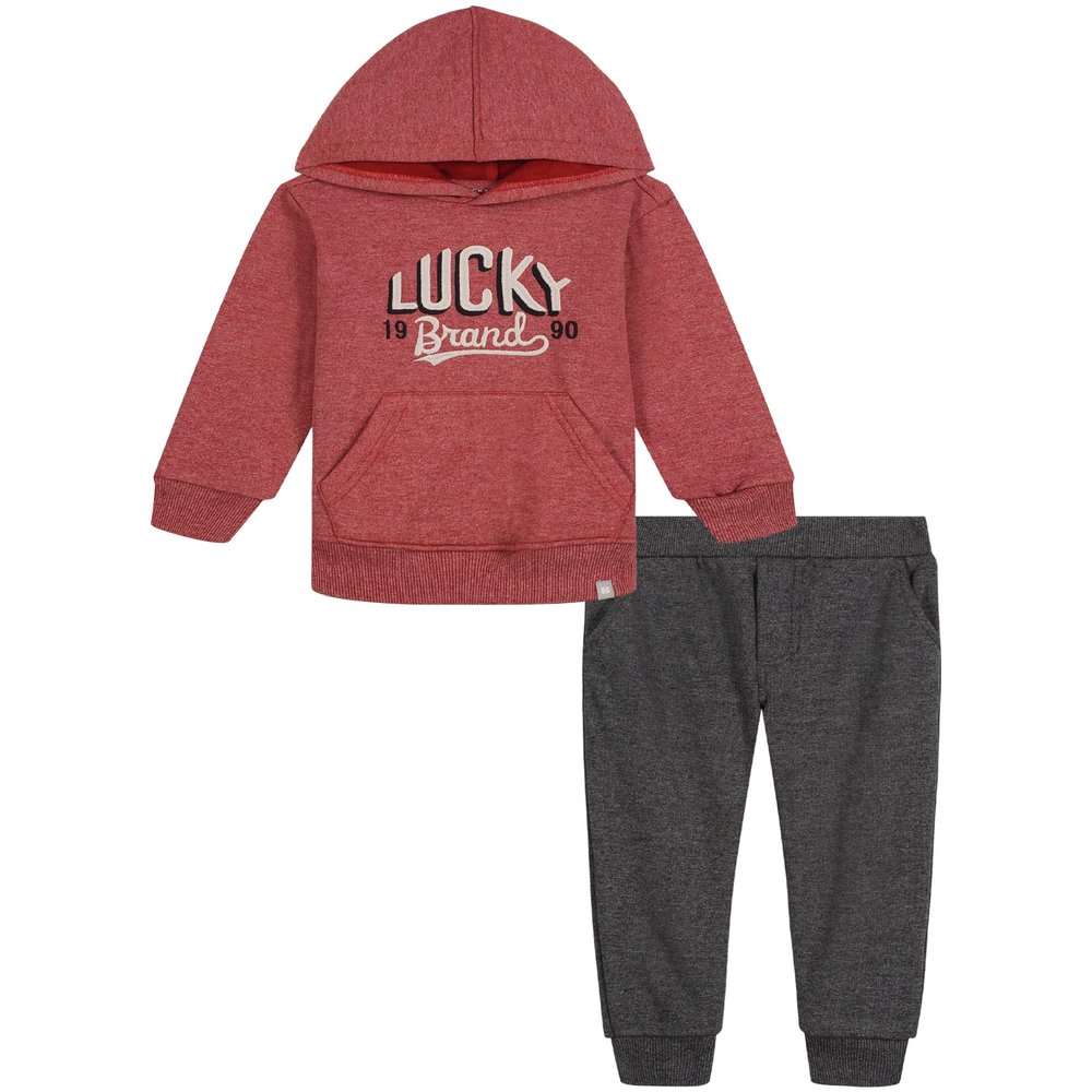 Lucky Brand Baby Boys 2-Piece Fleece Hoodie & Jogger Set, Everyday Casual Wear, Comfortable & Stylish, Biking Red/Heather