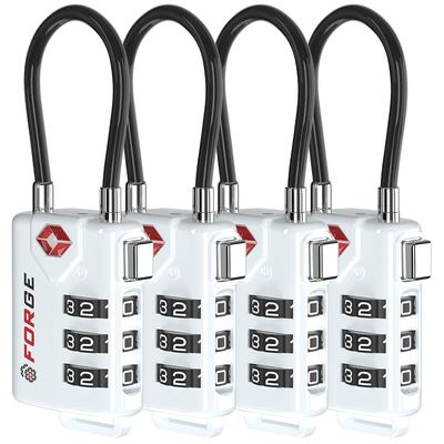 TSA Approved Cable Luggage Locks, Re-settable Combination with Alloy Body (White 4 Locks)