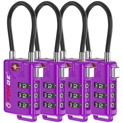 Forge TSA Approved Luggage Locks, Re-settable Combination with Alloy Body (Dark Purple 4 Locks)