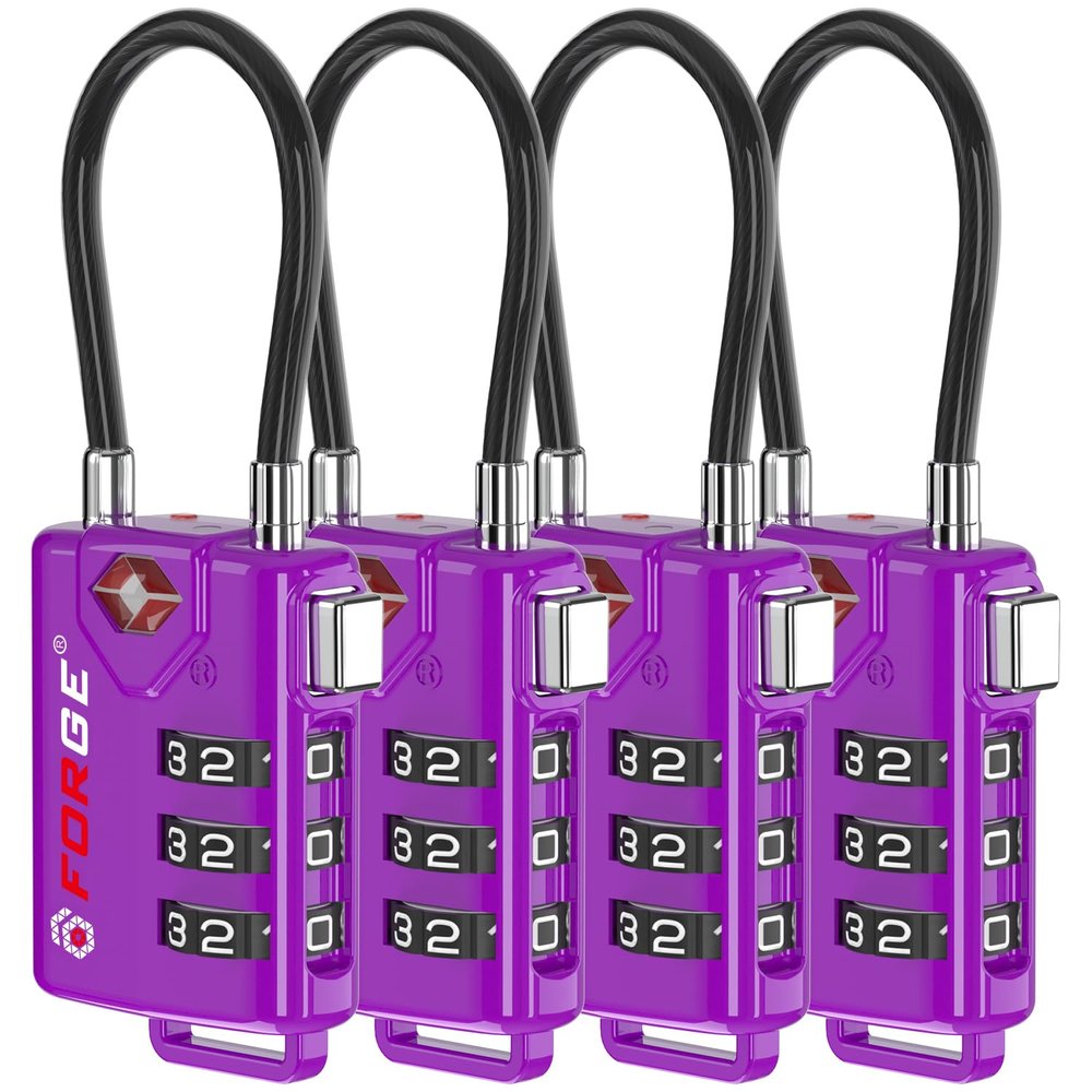 Forge TSA Approved Luggage Locks, Re-settable Combination with Alloy Body (Dark Purple 4 Locks)