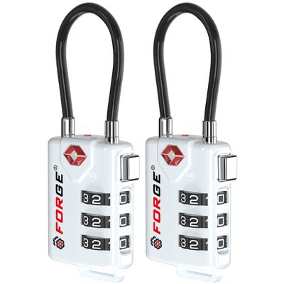 Forge TSA Approved Cable Luggage Locks, Re-settable Combination with Alloy Body(White 2 Locks)