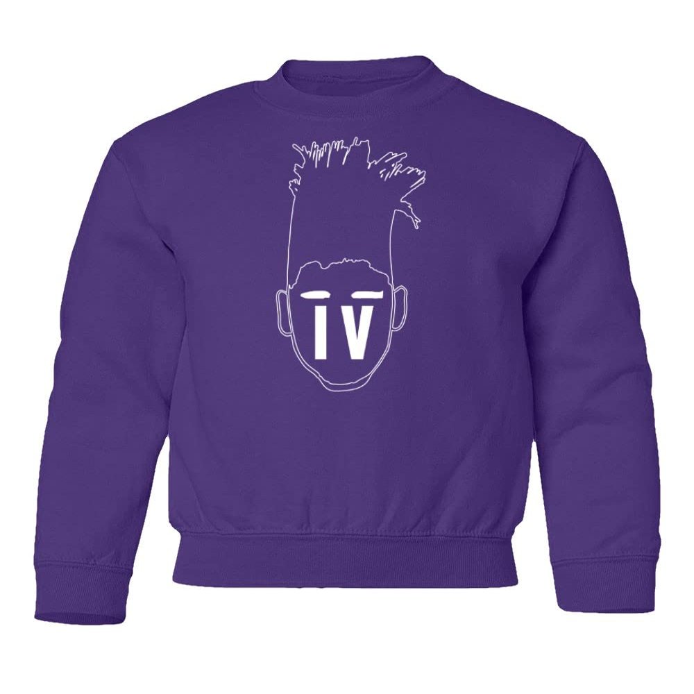 Lonnie IV Los Angeles Basketball Player Hairstyle Youth Crewneck Sweatshirt (Purple, Youth Large)