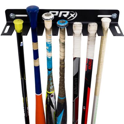 PRx Performance Baseball Bat Rack and Sports Stick Storage Hockey Lacrosse Hanger Wall Mount 14 Metal or Wood Bats Caddy Holder USA Made Softball Hooks for Home