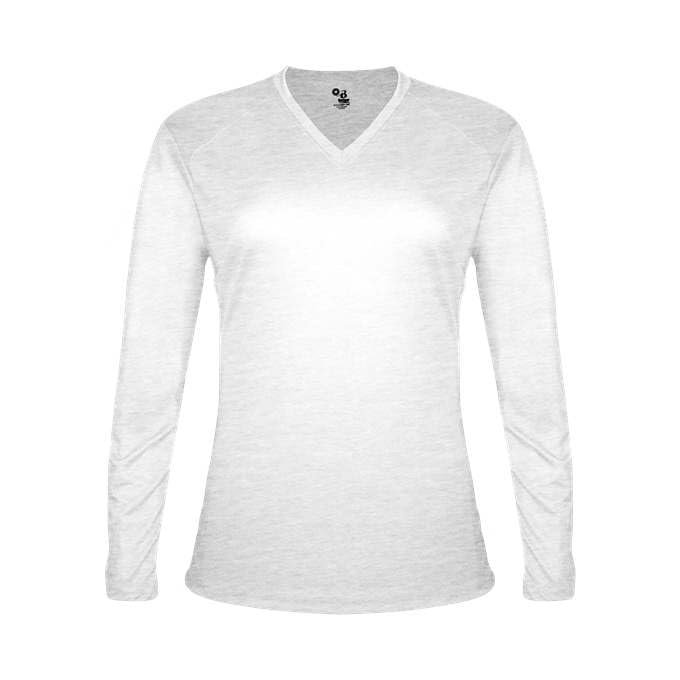 Badger Sports Tri-Blend Ladies' V-Neck L/S T - M - WH