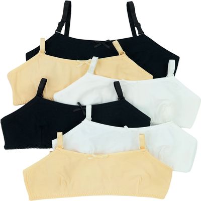 ToBeInStyle Girls' Pack of 6 Wire-Free Classic Cotton Training Bra - BlkWhtBge - L