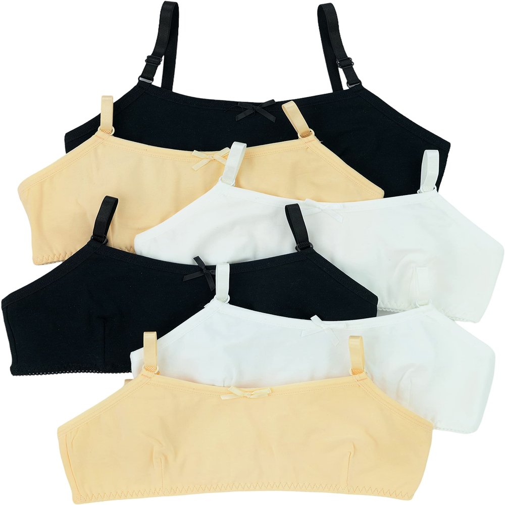 ToBeInStyle Girls' Pack of 6 Wire-Free Classic Cotton Training Bra - BlkWhtBge - L