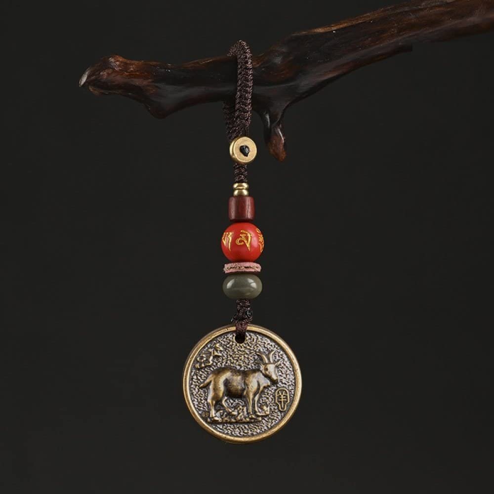 qbodp Chinese Zodiac Keychain,Feng Shui Bagua Good Luck Bead,Car Key Pendant Aesthetics Ornament Keychain Accessories Bag Wallet Decoration Pendant,Sheep
