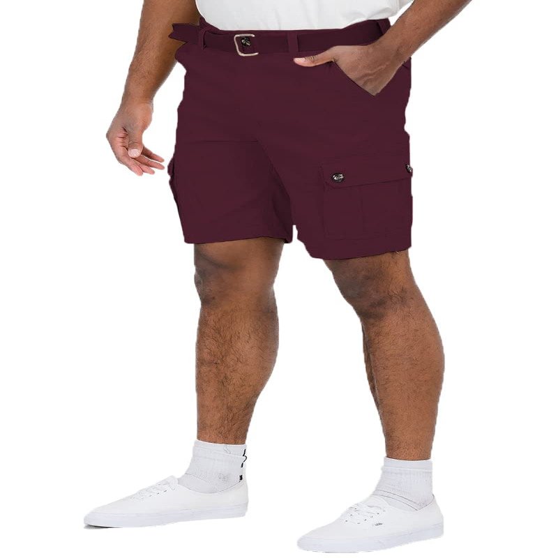 Weiv Men's Cotton Elastane Sretch 10 inch Casual Belted Cargo Short Burgundy 32