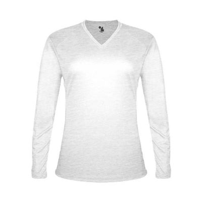 Badger Sports Tri-Blend Ladies' V-Neck L/S T - 2XL - WH