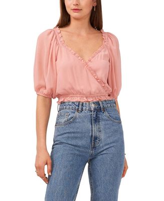 1.STATE Womens Surplice Ruffled Pullover Top Pink L