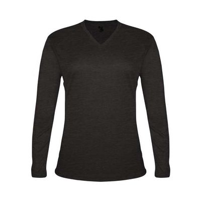 Badger Sports Tri-Blend Ladies' V-Neck L/S T - S - BK
