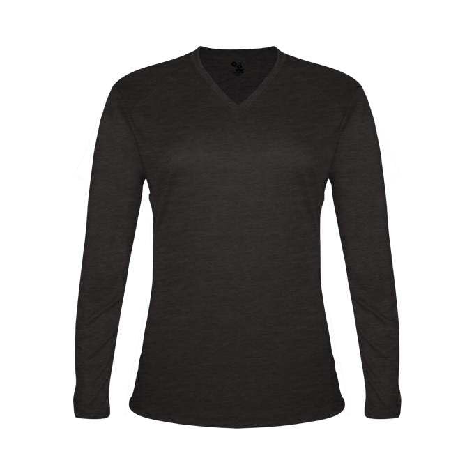 Badger Sports Tri-Blend Ladies' V-Neck L/S T - S - BK