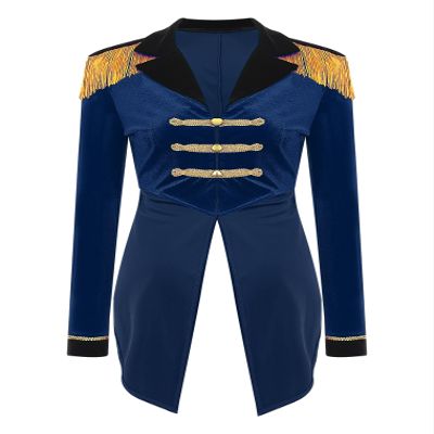 Hularka Women's Chrismas Fancy Circus Ringmaster Costume Stand Collar Tassel Jacket Ringleader Costume Cosplay Tailcoat_NavyBlue XX-Large