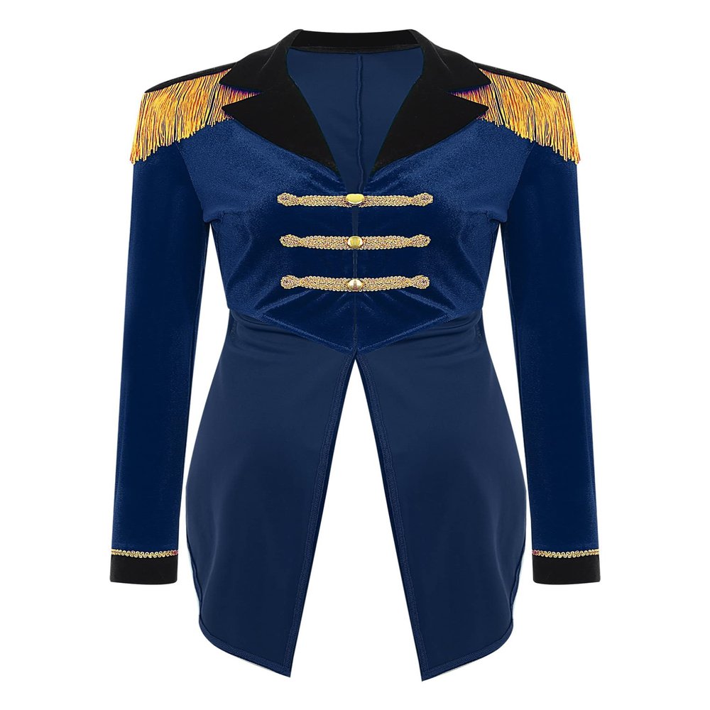 Hularka Women's Chrismas Fancy Circus Ringmaster Costume Stand Collar Tassel Jacket Ringleader Costume Cosplay Tailcoat_NavyBlue XX-Large