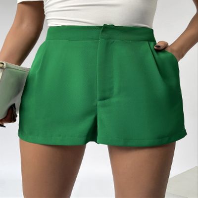 AKIOLOAS Women's Shorts Solid Slant Pocket Shorts Women's Shorts Shorts for Women (Color : Green, Size : Medium)