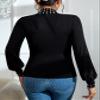 ALBVLE Women's T-Shirt Pearls Beaded Mock Neck Lantern Sleeve Tee T-Shirt for Women (Color : Black, Size : Small) view 2